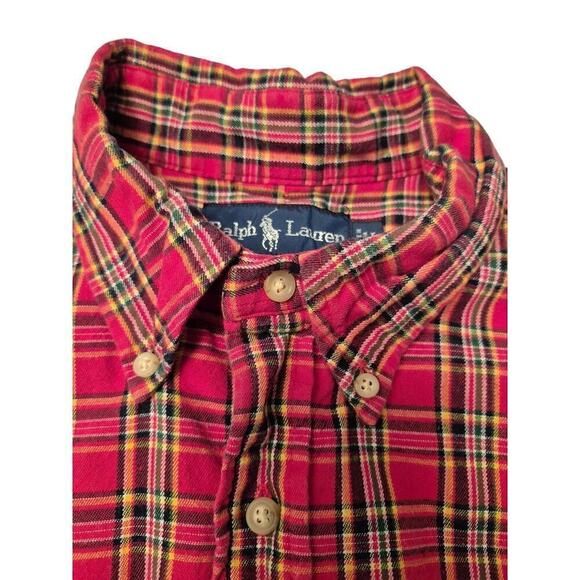Ralph Lauren Mens Sz L Classic Fit Red Plaid Cotton Button down shirt Button - Picture 6 of 10